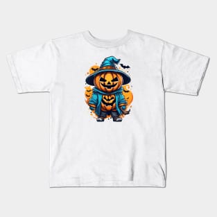 A pumpkin holding a piece of wood Kids T-Shirt